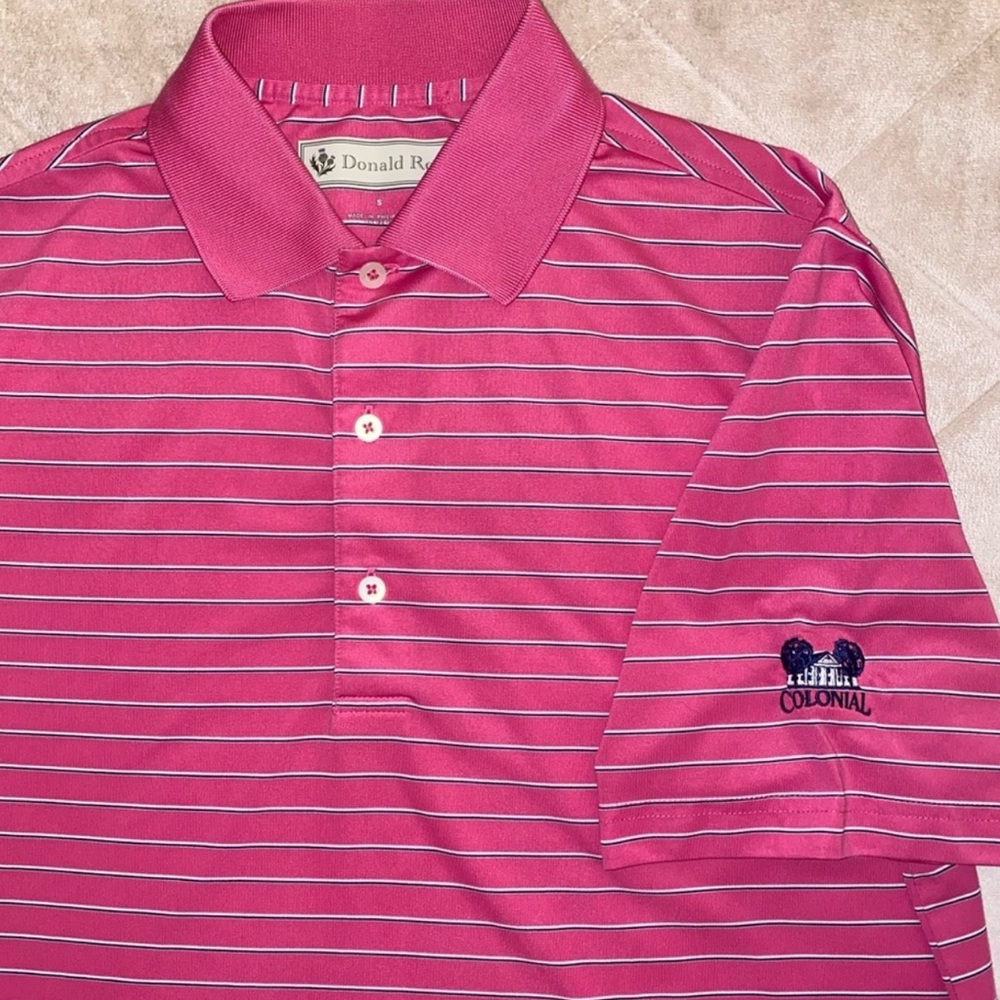 Donald Ross Pink/White and Navy Striped Golf Polo, Men’s Size S